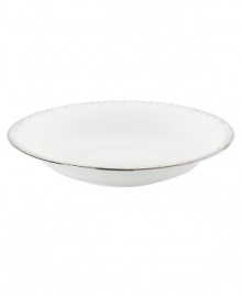 Forecast modern whimsy at meal time with the Silver Mist pasta bowl. Shimmering droplets trickle in from the platinum-banded edge of bright white bone china. Qualifies for Rebate Forecast modern whimsy at meal time with the Silver Mist pasta bowl. Shimmering droplets trickle in from the platinum-banded edge of bright white bone china. Qualifies for Rebate