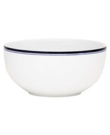 Named for a trendy Copenhagen neighborhood but designed with timeless style, the Christianshavn Blue all-purpose bowl features a double band of navy in pristine white porcelain. From Dansk. Named for a trendy Copenhagen neighborhood but designed with timeless style, the Christianshavn Blue all-purpose bowl features a double band of navy in pristine white porcelain. From Dansk.