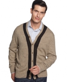Get sophisticated, standout style in this Geoffrey Beene cardigan sweater with contrast detail. Get sophisticated, standout style in this Geoffrey Beene cardigan sweater with contrast detail.