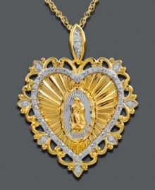 Embrace your faith. Mi Joya Divina's stunning Our Lady of Guadalupe pendant features an intricate heart shape and sparkling, round-cut diamonds (1/5 ct. t.w.). Setting and chain crafted in 14k gold. Approximate length: 18 inches. Approximate drop length: 1-2/10 inches. Approximate drop width: 6/10 inch. Embrace your faith. Mi Joya Divina's stunning Our Lady of Guadalupe pendant features an intricate heart shape and sparkling, round-cut diamonds (1/5 ct. t.w.). Setting and chain crafted in 14k gold. Approximate length: 18 inches. Approximate drop length: 1-2/10 inches. Approximate drop width: 6/10 inch.