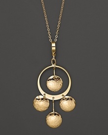 Hammered 14K yellow gold discs dance and dangle from a slim hoop.