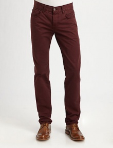 Designed to offer more comfort with a slim look, this fit is roomier in the rise, thigh and lower hip with a wider front leg for a more masculine feel.Five-pocket styleInseam, about 34CottonMachine washMade in USA Designed to offer more comfort with a slim look, this fit is roomier in the rise, thigh and lower hip with a wider front leg for a more masculine feel.Five-pocket styleInseam, about 34CottonMachine washMade in USA
