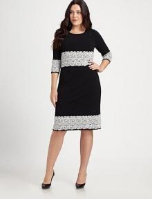 More than just an LBD, this phenomenal sheath features lovely neck embellishment and contrast embroidery. Its sleek silhouette will flawlessly complement your curves as its chic sleeves provide arm coverage.Embellished necklineElbow-length sleevesBack zipperAbout 25 from natural waistViscose/wool/polyesterDry cleanMade in Italy