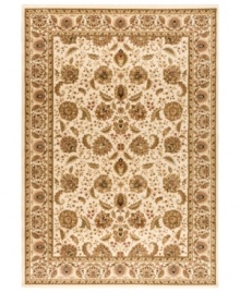 Taking its namesake from the original Kashan rugs of Persia, this area rug displays a regal look with intricate medallions in a light gold, cream, sage colorway with hints of crimson. Made in the USA of lush, heat-set polypropylene for sheer durability and effortless style.