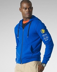 Light-as-air beach fleece is styled as a sporty layering essential with a full-zip front and a contoured hood. Light-as-air beach fleece is styled as a sporty layering essential with a full-zip front and a contoured hood.