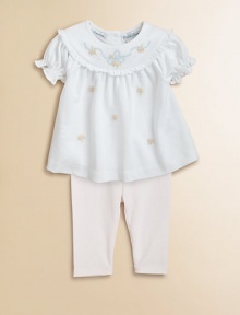 A timeless, preppy set pairs a classic Schiffli embroidered top with an essential stretchy legging. Top BoatneckShort raglan sleevesBack buttons Pants Elastic waistbandPima cottonMachine washImported Please note: Number of buttons may vary depending on size ordered. A timeless, preppy set pairs a classic Schiffli embroidered top with an essential stretchy legging. Top BoatneckShort raglan sleevesBack buttons Pants Elastic waistbandPima cottonMachine washImported Please note: Number of buttons may vary depending on size ordered.