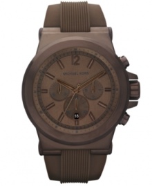 A darkly daring design from Michael Kors: a chronograph watch with bold monochromatic hues. A darkly daring design from Michael Kors: a chronograph watch with bold monochromatic hues.
