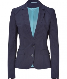 Bring refined elegance to your workweek staples with this fitted pinstripe blazer from Hugo - Notched lapels, two-button closure, flap waist pockets, tailored silhouette, all-over pinstripe print - Pair with matching pants, a bold silk blouse, and platform pumps