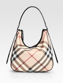 Iconic check highlights durable cotton canvas in a slouchy silhouette trimmed with sleek patent leather.Top handle, 10 dropTop zip closureOne inside zip pocketTwo inside open pocketsCotton lining13W X 10½H X 5DMade in Italy Iconic check highlights durable cotton canvas in a slouchy silhouette trimmed with sleek patent leather.Top handle, 10 dropTop zip closureOne inside zip pocketTwo inside open pocketsCotton lining13W X 10½H X 5DMade in Italy