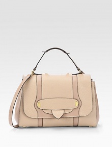 A structured, lady-like bag crafted from rich pebble grain calfskin paired with sleek tonal strips.Top handle, 4 dropRemovable shoulder strap, 21¾ dropPush-lock flap closureProtective metal feetOne inside zip pocketLinen lining12¼W X 8¼H X 5DMade in Italy