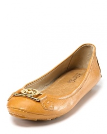 A laid-back driver flat from MICHAEL Michael Kors, finished with a polished gold-tone logo at the toe.