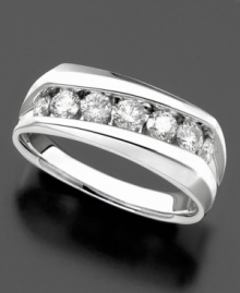 A sparkling row of seven round-cut diamonds (1 ct. t.w.) creates a handsome, modern design. Set in lustrous 14k white gold. A sparkling row of seven round-cut diamonds (1 ct. t.w.) creates a handsome, modern design. Set in lustrous 14k white gold.