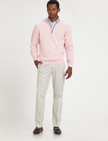 Whether layered or worn alone, this dashing pullover design shaped in superior pima cotton instantly adds a touch of sophistication to your ensemble.Quarter-zip placketRibbed collar, cuffs and hemCottonMachine washImported Whether layered or worn alone, this dashing pullover design shaped in superior pima cotton instantly adds a touch of sophistication to your ensemble.Quarter-zip placketRibbed collar, cuffs and hemCottonMachine washImported