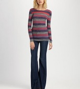 Heathered stripes add a casual finish to this fine silk knit.Jewel necklineLong sleevesPullover styleAllover ribbingAbout 27 from shoulder to hemSilkDry cleanImportedModel shown is 5'9½ (177cm) wearing US size Small.