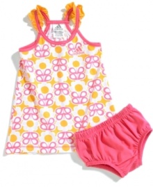She'll be a blooming beauty in this darling flower-print dress and matching bloomers from adidas. She'll be a blooming beauty in this darling flower-print dress and matching bloomers from adidas.