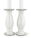 A delicate monochromatic vine motif, gentle curves and platinum trim are sure to infuse your décor with a gentle, elegant glow. Candles not included. Measures 6-1/8. Qualifies for Rebate