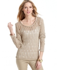 A sheer, ribbed open knit makes this MICHAEL Michael Kors sweater ideal for springtime layered style!