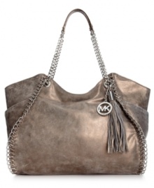 Elegance with an edge, this titillating tote from MICHAEL Michael Kors is all about attitude. Crafted from sumptuous leather with whipstitch and chain detail and signature hardware, this diva-licious design also features a roomy interior with plenty of pockets for the day-to-night essentials. Elegance with an edge, this titillating tote from MICHAEL Michael Kors is all about attitude. Crafted from sumptuous leather with whipstitch and chain detail and signature hardware, this diva-licious design also features a roomy interior with plenty of pockets for the day-to-night essentials.