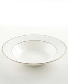 Bright fine china is simply adorned with a band of platinum for an unforgettably elegant table. The Cameo Platinum design from Mikasa's dinnerware and dishes collection is perfect for formal dinners, teas, and luncheons. This vegetable serving bowl's wide rim and flowing lines add a graceful touch to your table. Bright fine china is simply adorned with a band of platinum for an unforgettably elegant table. The Cameo Platinum design from Mikasa's dinnerware and dishes collection is perfect for formal dinners, teas, and luncheons. This vegetable serving bowl's wide rim and flowing lines add a graceful touch to your table.