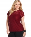 Lend a racy feel to your style with DKNYC's short sleeve plus size top, crafted from on-trend lace.