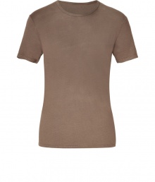 Stylish t-shirt in fine, pure light brown linen - Supremely soft, summer weight material has a well-worn, vintage look - Round neck, short sleeves and decorative seams - Slimmer cut tapers gently through waist - Casually cool, easily dressed up or down - Wear solo or layer beneath a blazer and pair with jeans, chinos, shorts or linen trousers