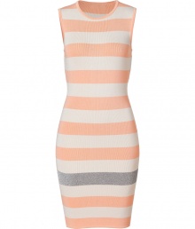 With its candy-colored striping and contemporary metallic accent, Australian design-duo Camilla and Marcs knit dress is a chic choice for both dressing up and down - Round neckline, sleeveless, pull-over style - Form-fitting - Wear with an oversized blazer, flats and a carryall tote