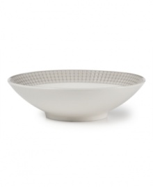 Shape up. A pattern of tiny squares gives the Mikasa Crisscross vegetable bowl a modern look and feel in resilient, everyday stoneware. Soothing gray and white tones mixing a matte and shiny finish add to its understated cool. Shape up. A pattern of tiny squares gives the Mikasa Crisscross vegetable bowl a modern look and feel in resilient, everyday stoneware. Soothing gray and white tones mixing a matte and shiny finish add to its understated cool.