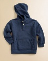 A classic hoodie is updated in dyed indigo fleece for a cool look.Attached hoodLong sleevesFront buttonsKangaroo pocket78% cotton/22% polyesterMachine washImported