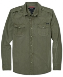 3rd & Army takes the starch out of the military look, making this long-sleeved shirt out of soft touch-coated cotton poplin done in a pigment dye.