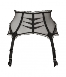 Turn up the heat while cutting an ultra feminine figure in Chantal Thomass vintage-inspired sheer black garter belt - Figure-enhancing high waist with boning, gathered scalloped waistband, scalloped lace trim, adjustable straps, back hook and eye closures, vintage styling - Pair with a matching bra and panties for seductive lounging or wear under a retro-inspired frock Turn up the heat while cutting an ultra feminine figure in Chantal Thomass vintage-inspired sheer black garter belt - Figure-enhancing high waist with boning, gathered scalloped waistband, scalloped lace trim, adjustable straps, back hook and eye closures, vintage styling - Pair with a matching bra and panties for seductive lounging or wear under a retro-inspired frock