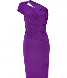 Bring high style to your cocktail look with this ultra-chic dress from Donna Karan - One-shoulder asymmetrical neckline with cut out detail, gathered front bodice with twisted drape detailing, figure-hugging silhouette - Wear with sky-high platforms and a statement clutch