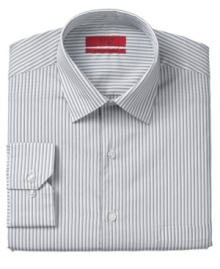 Does your favorite tailored looks need a cool complement? This fitted striped shirt from Alfani combines a smart color combination and a subtle stripe, making this a surefire way to jump-start at day at the office. Does your favorite tailored looks need a cool complement? This fitted striped shirt from Alfani combines a smart color combination and a subtle stripe, making this a surefire way to jump-start at day at the office.