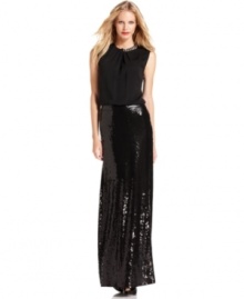 MICHAEL Michael Kors' maxi skirt is made for evening with a shimmering, fully sequined silhouette. MICHAEL Michael Kors' maxi skirt is made for evening with a shimmering, fully sequined silhouette.
