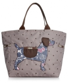 Dog gone it. Shoulder this picture perfect tote from LeSportsac, featuring a cute canine. Spot splashed with pockets aplenty, it's just right for jaunts to the gym or weekends away. Dog gone it. Shoulder this picture perfect tote from LeSportsac, featuring a cute canine. Spot splashed with pockets aplenty, it's just right for jaunts to the gym or weekends away.