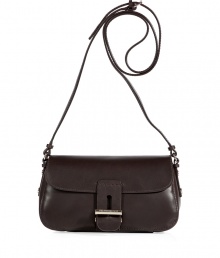Sleek and sophisticated, Vanessa Brunos ultra smooth mocha leather shoulder bag is a cool choice for contemporary daytime looks - Flap with logo engraved turn-lock closure, belted shoulder strap, front slit pocket under flap, 4 inside front wall credit card slots, printed fabric lining - Wear with feminine dresses and flats, or favorite skinnies and chunky modern knits Sleek and sophisticated, Vanessa Brunos ultra smooth mocha leather shoulder bag is a cool choice for contemporary daytime looks - Flap with logo engraved turn-lock closure, belted shoulder strap, front slit pocket under flap, 4 inside front wall credit card slots, printed fabric lining - Wear with feminine dresses and flats, or favorite skinnies and chunky modern knits