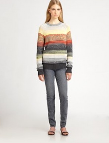 A colorful melange knit gives this pullover a kinetic look.Rib-knit crewneckLong raglan sleevesRib-knit cuffs and hemVertical back detailCottonDry cleanImported of Italian fabricModel shown is 5'11 (180cm) wearing US size Small. 