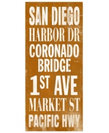 Destination: San Diego. Pull out all the stops when your decorate empty spaces with this vintage-style wooden transit sign.