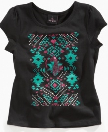 Catch the sun in her sparkles. The folkloric vibe of this Aztec print t-shirt from Baby Phat will add an exotic angle to her wardrobe. Catch the sun in her sparkles. The folkloric vibe of this Aztec print t-shirt from Baby Phat will add an exotic angle to her wardrobe.