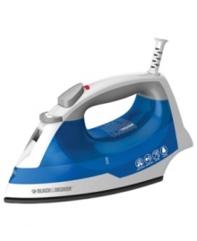 Ironing made easy. Offering two times smoother gliding, this smart choice features a TrueGlide nonstick soleplate that relaxes fabric fibers and eases over even the toughest wrinkles for cleaner, crisper, hassle-free results. Simply select the type of fabric you're ironing and, with Smart Steam® Technology, this iron generates the precise amount of steam, protects fabric from dripping and provides powerful vertical steam for upholstery. 2-year warranty. Model IRO3V.