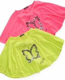 Electric-hued for style maven credentials. Baby Phat's sequined cape top will have her flying high. Electric-hued for style maven credentials. Baby Phat's sequined cape top will have her flying high.