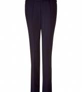 Inject urbane sophistication to your workweek style with these luxe wool pinstripe pants from Baldessarini - Flat front, seaming detail, on-seam pockets, back welt pockets with buttons, slim fit - Style with a matching blazer, a printed button down, and classic lace up brogues