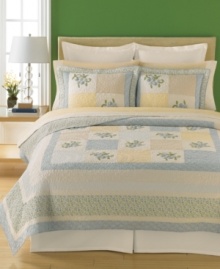 Pretty in patchwork, from Martha Stewart Collection. Prints, patterns and sweet blossoms dance across beautiful medallion quilting for a traditional look with a charming appeal. Pretty in patchwork, from Martha Stewart Collection. Prints, patterns and sweet blossoms dance across beautiful medallion quilting for a traditional look with a charming appeal.