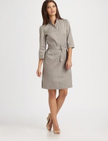 A crisp poplin design with a chic stand collar, body-flattering Princess seams. And it's all pulled together by a military-inspired belt. Button-detail mandarin collarThree-quarter sleevesBelt loopsPrincess seamsSide slitsBack yokeBack seamsAbout 39 from shoulder to hem79% cotton/18% polyamide/3% elastaneDry cleanImported Model shown is 5'9½ (176cm) wearing US size 4. 