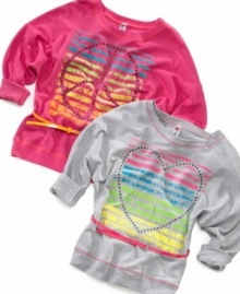 Setting her up in style for the day will be a cinch with this belted graphic shirt from Beautees. Setting her up in style for the day will be a cinch with this belted graphic shirt from Beautees.
