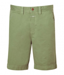 Casual shorts in fine, pure olive green cotton - Soft, lighter weight fabric has a relaxed, worn-in look - Classic Bermuda style is slim and hits above the knee - Belt loops, zip fly and button closure - Slash pockets at sides, welt pockets at rear - Rugged and cool, ideal for pairing with t-shirts, button downs and polos Casual shorts in fine, pure olive green cotton - Soft, lighter weight fabric has a relaxed, worn-in look - Classic Bermuda style is slim and hits above the knee - Belt loops, zip fly and button closure - Slash pockets at sides, welt pockets at rear - Rugged and cool, ideal for pairing with t-shirts, button downs and polos