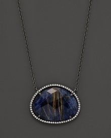 Blue sodalite pendant with quartz and diamonds on a blackened silver necklace. From Di Massima.