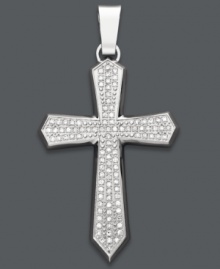 Symbolic style. Express your faith in this unique men's cross pendant. Crafted from stainless steel and encrusted with round-cut diamonds (1 ct. t.w.). Approximate length: 22 inches. Approximate drop: 1-1/2 inches. Symbolic style. Express your faith in this unique men's cross pendant. Crafted from stainless steel and encrusted with round-cut diamonds (1 ct. t.w.). Approximate length: 22 inches. Approximate drop: 1-1/2 inches.