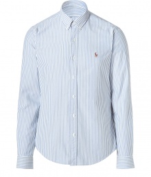 Easy, understated and classically cool, Polo Ralph Laurens striped button down is a must in any modern wardrobe - In a soft, pure blue and white printed cotton - New slim cut is more fitted through chest and torso - Small collar, cuffed sleeves and full button placket - Iconic embroidered polo pony logo at chest - Dress up with suit trousers and a blazer, or go for a more casual look with jeans and a pullover Easy, understated and classically cool, Polo Ralph Laurens striped button down is a must in any modern wardrobe - In a soft, pure blue and white printed cotton - New slim cut is more fitted through chest and torso - Small collar, cuffed sleeves and full button placket - Iconic embroidered polo pony logo at chest - Dress up with suit trousers and a blazer, or go for a more casual look with jeans and a pullover