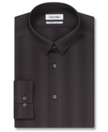 Add depth to your dapper style with this slim-fit tonal dress shirt from Calvin Klein.