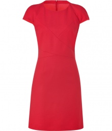 Add a bold kick to your office staples with this vibrant shift dress from Hugo - Round neck, cap sleeves, wide waistband, fitted bodice with seaming details, slightly flared skirt, concealed zip closure - Wear with a blazer and classic heels